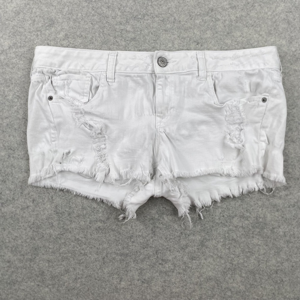 Express Shorts Womens 12 (36x3) White Distressed Denim Cutoff Frayed Hem Shortie